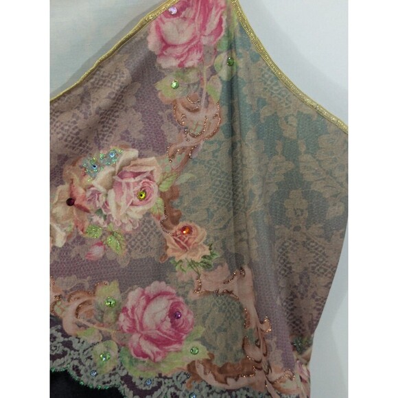 Michal Negrin Floral Cami Top Embellished Jewels Baroque Boho Chic Y2K Rare Sz M - Picture 7 of 15